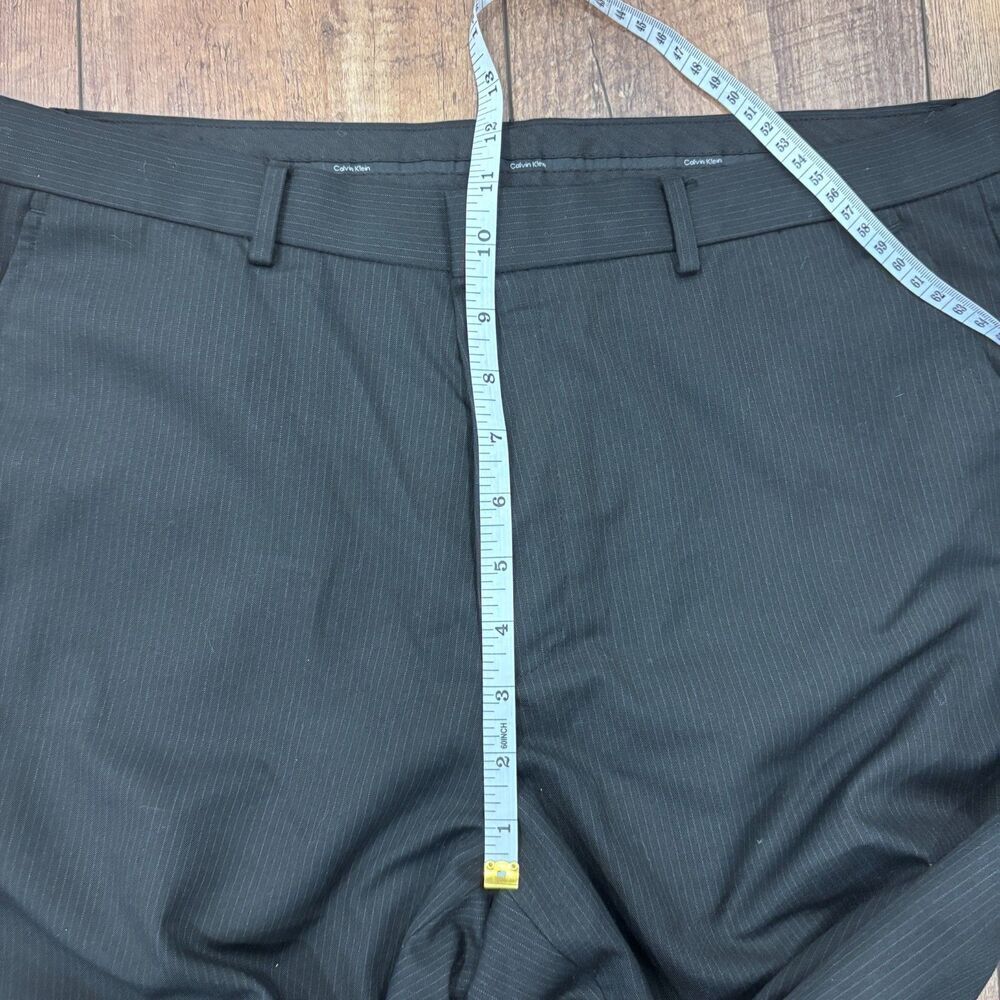 CALVIN KLEIN Mens Black Stripe Dress Pants 33x30 Straight Leg Polyester Rayon - Picture 5 of 5